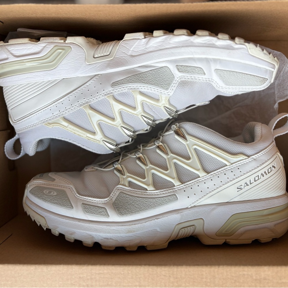 Salomon White/White/Ftw Silver ACS+ Trail Sneakers Womens 10 Mens 9